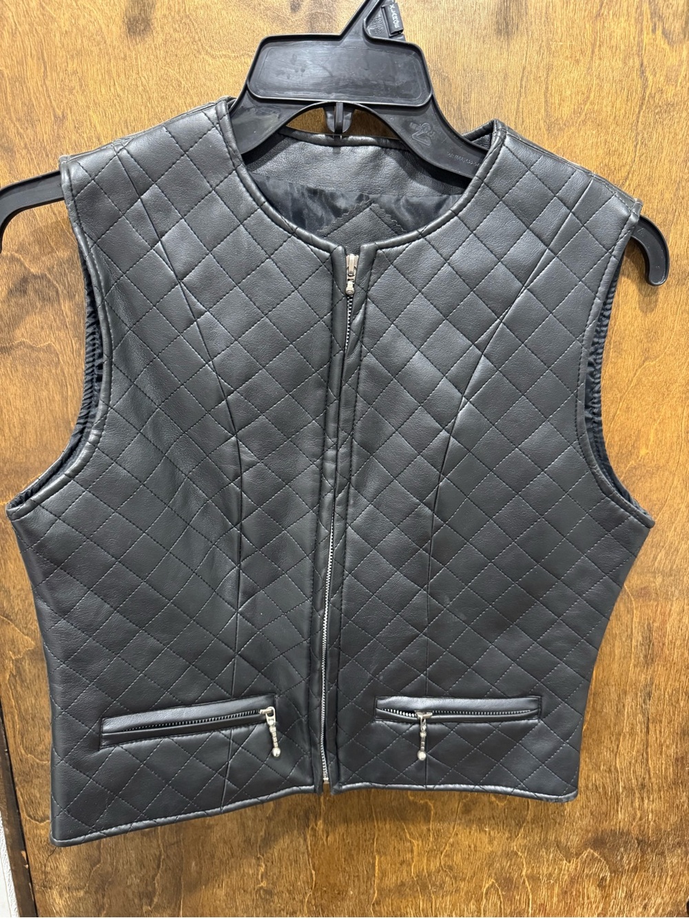 Expressions Black Quilted Faux Leather Vest with Zip Pockets